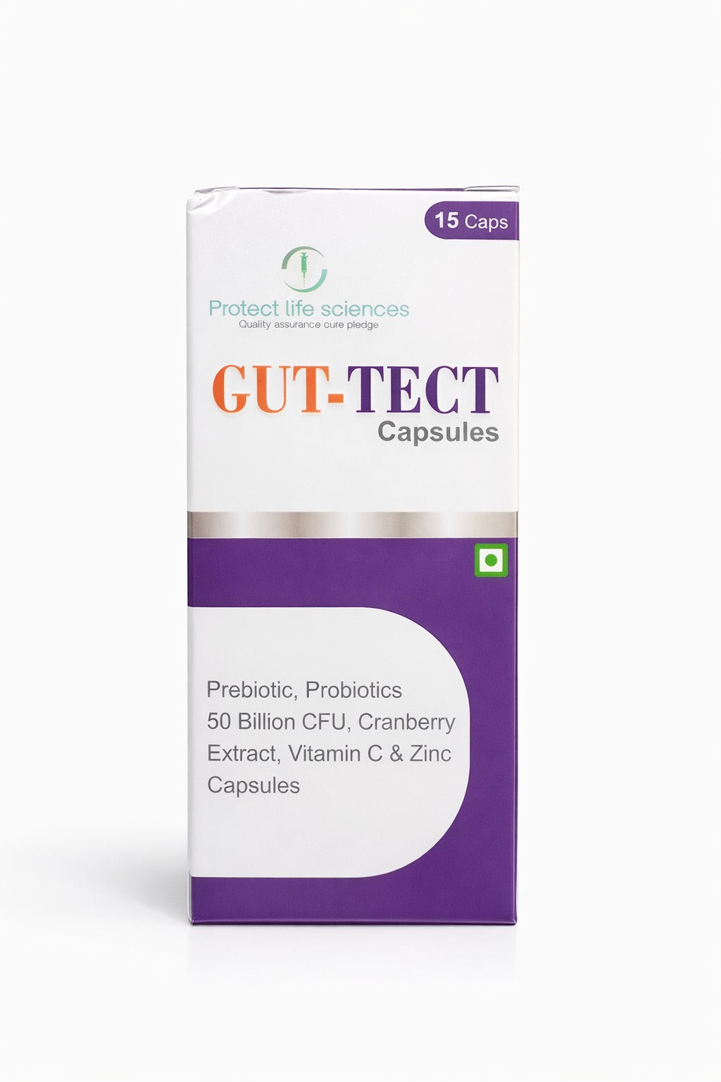 GUT-TECT Capsules – Prebiotic & Probiotic with Cranberry, Vitamin C & Zinc (15 Caps)